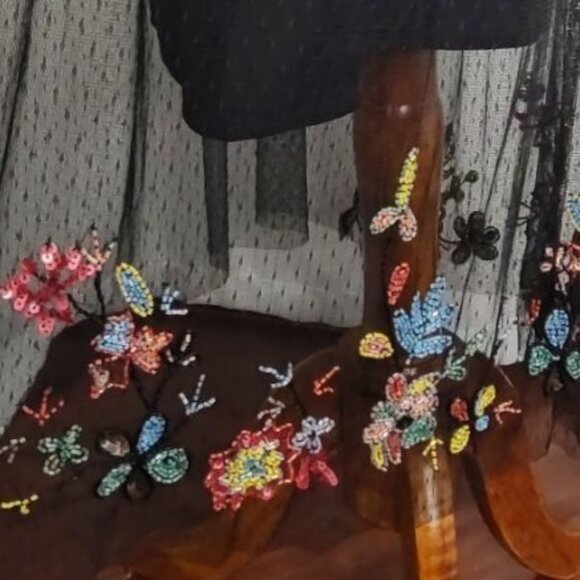 ZARA Dress S Black Floral Beads and Sequins Mesh Sheer Midi Long Sleeve Plumeti - Picture 9 of 15